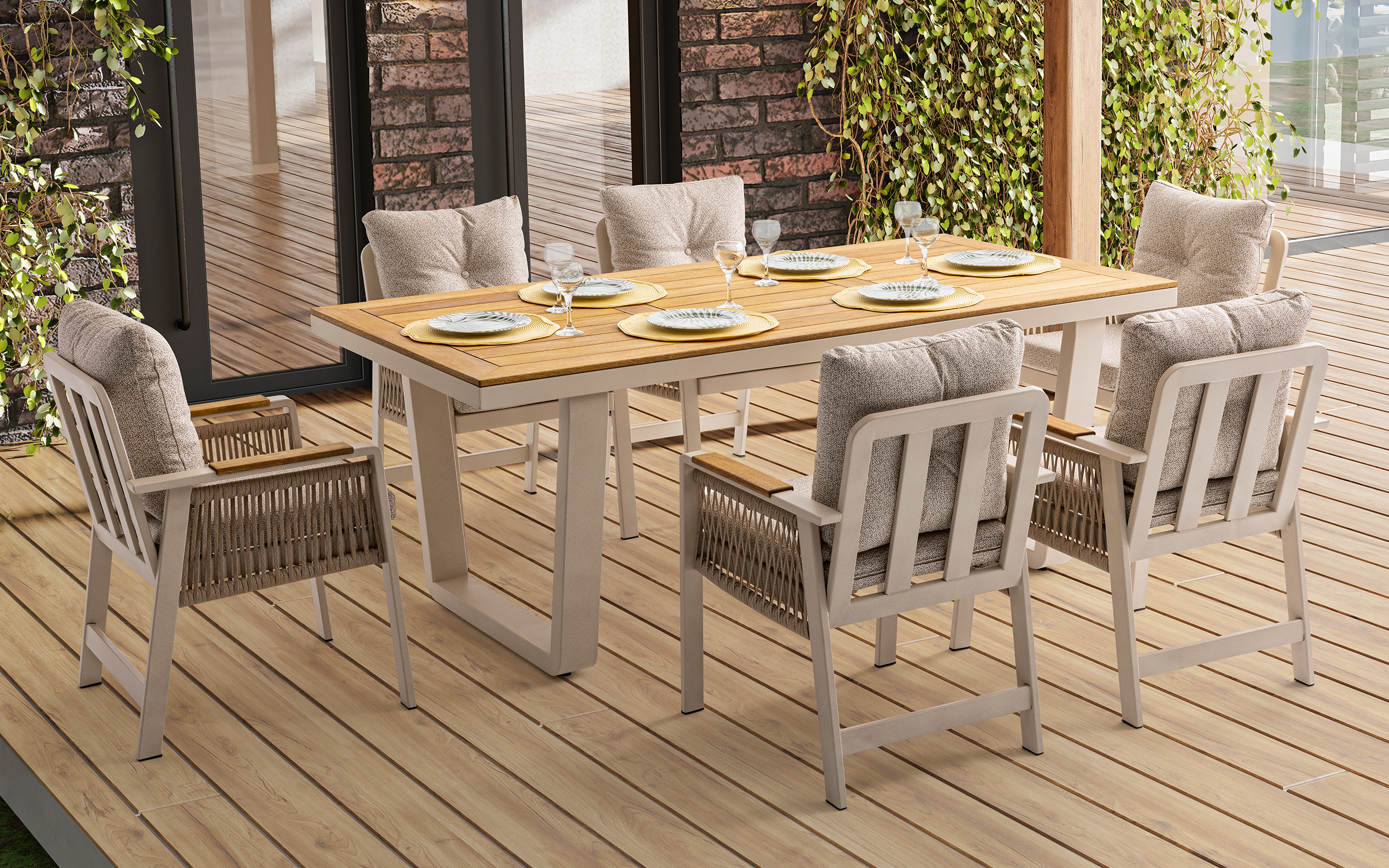 Set of table + 6 chairs Artemis, cream  1